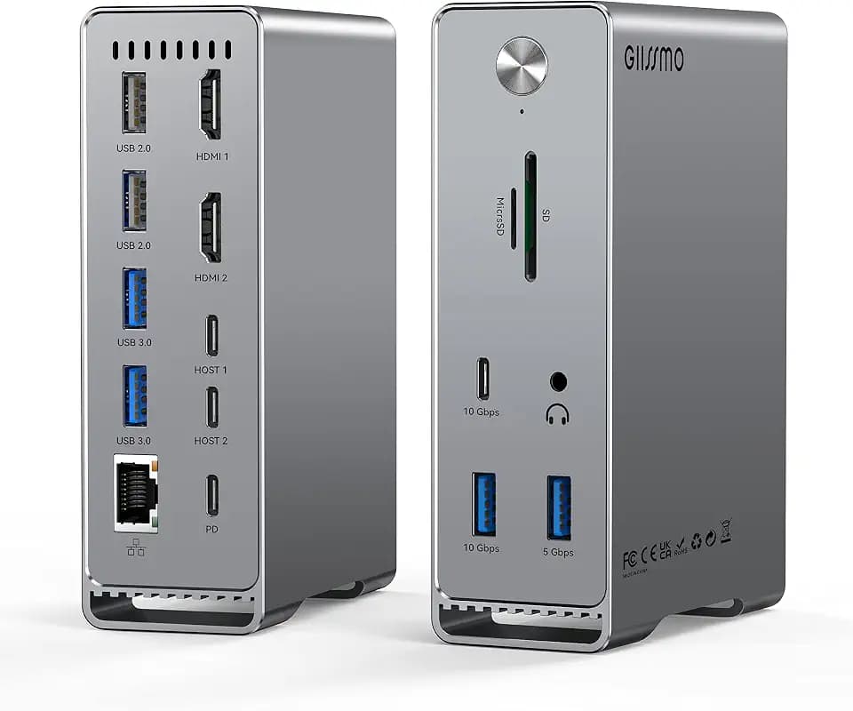 MacBook Pro Docking Station, 14-in-2 Dual USB C Docking Station Dual Monitor for MacBook Pro (Not M1/ M2) MacBook Air Dock with Dual 4K HDMI 60Hz, 10Gbps USB, RJ45, Audio, SD/TF Slots, 87W PD