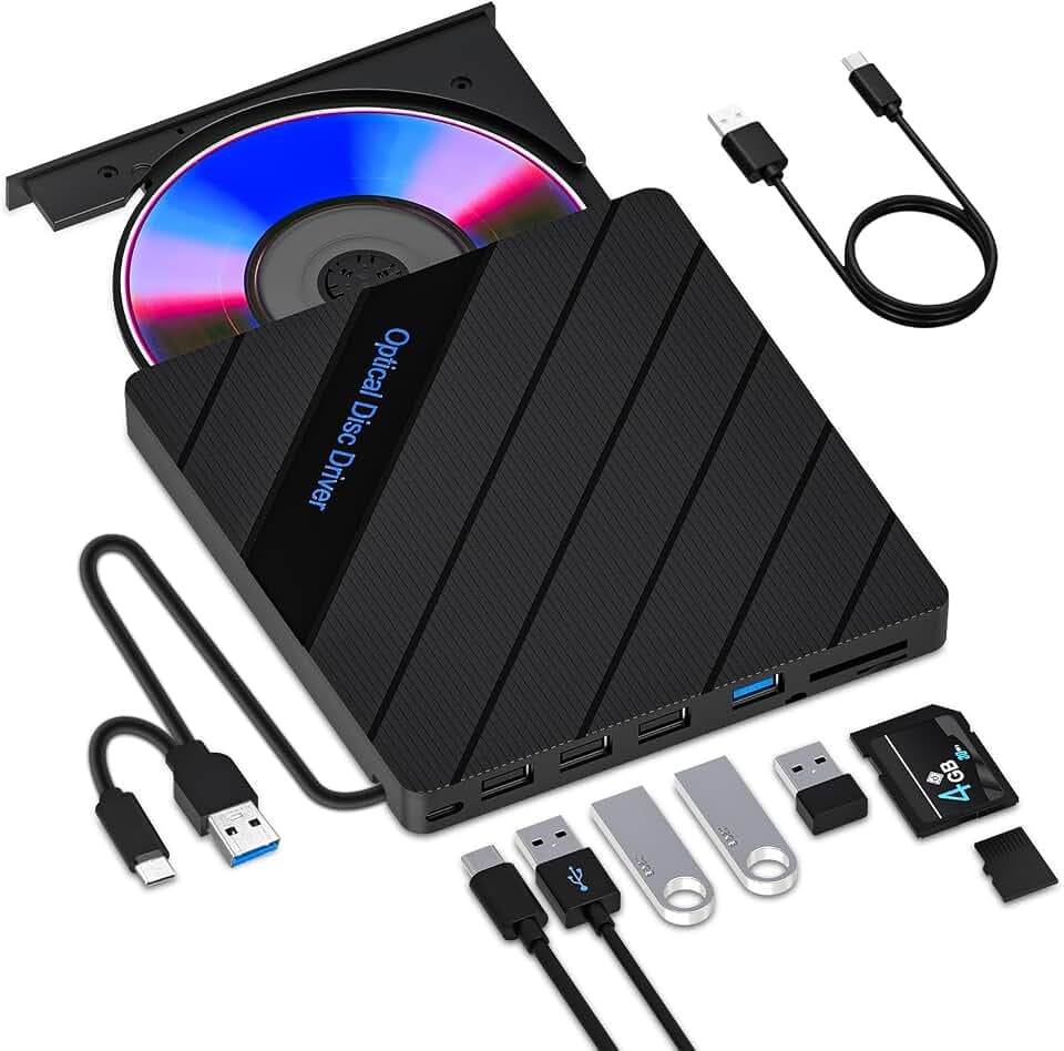 Beizkna 8-in-1 Externes DVD Laufwerk USB 3.0 USB-C mit 5 USB-Anschlüssen