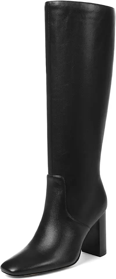 Women's Knee High Boots, Comfortable Square Toe Faux Leather Boot Fashion Long Tall Boots for Riding Chunky High Heeled Dress/Casual Boot