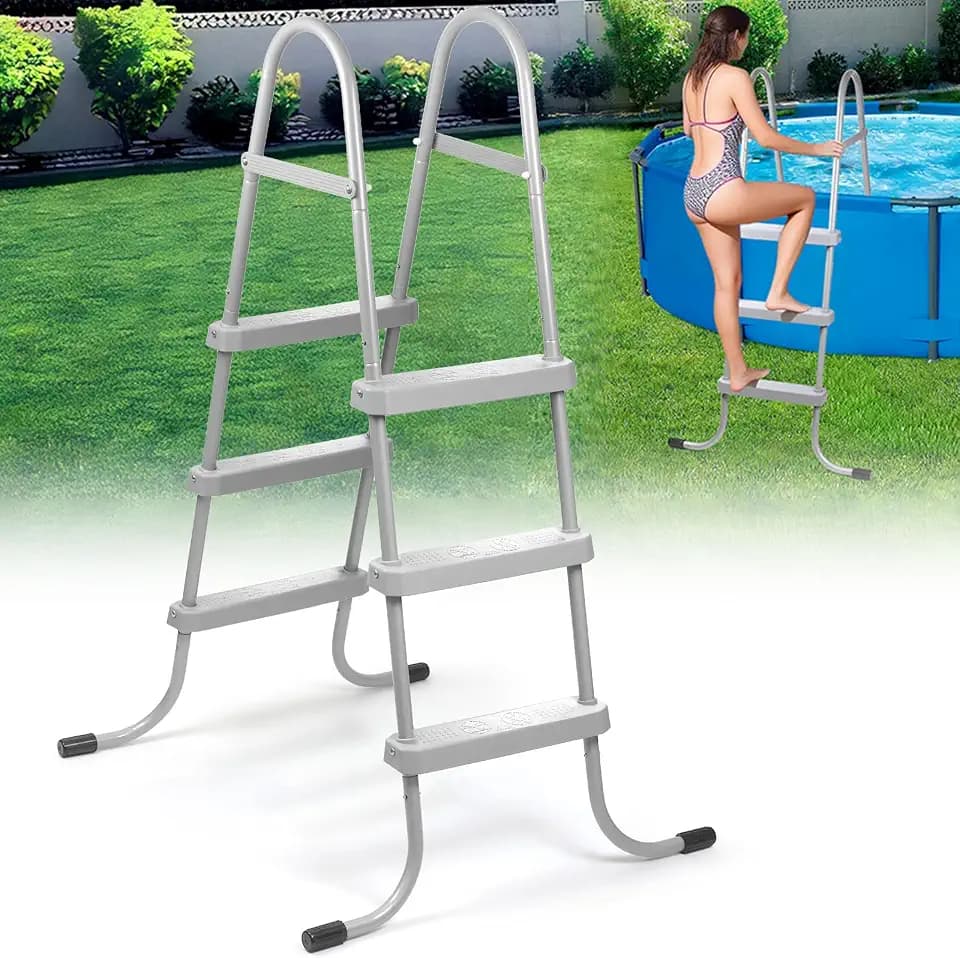 3-Step 42" Steel Frame Above Ground Swimming Pool Ladder, Heavy Duty Metal Frame Double-Side Pool Ladder with Non-Slip Plastic Steps for Easy Entry and Exit, 300LB Capaticy, for 42In High Wall Pool