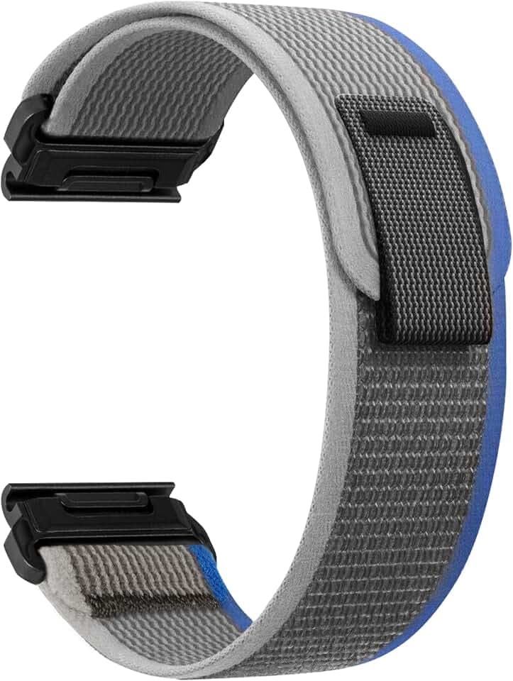 ZoRoll 26mm QuickFit Armband für Garmin Tactix 8 51mm/Fenix 8 51mm/7X/6X GPS/6X PRO/5X/5X Plus/5X GPS, Elastisch Nylon Ersatzarmband für Garmin Enduro 3/Epix Pro/tactix 7 Pro - Blau&Grau