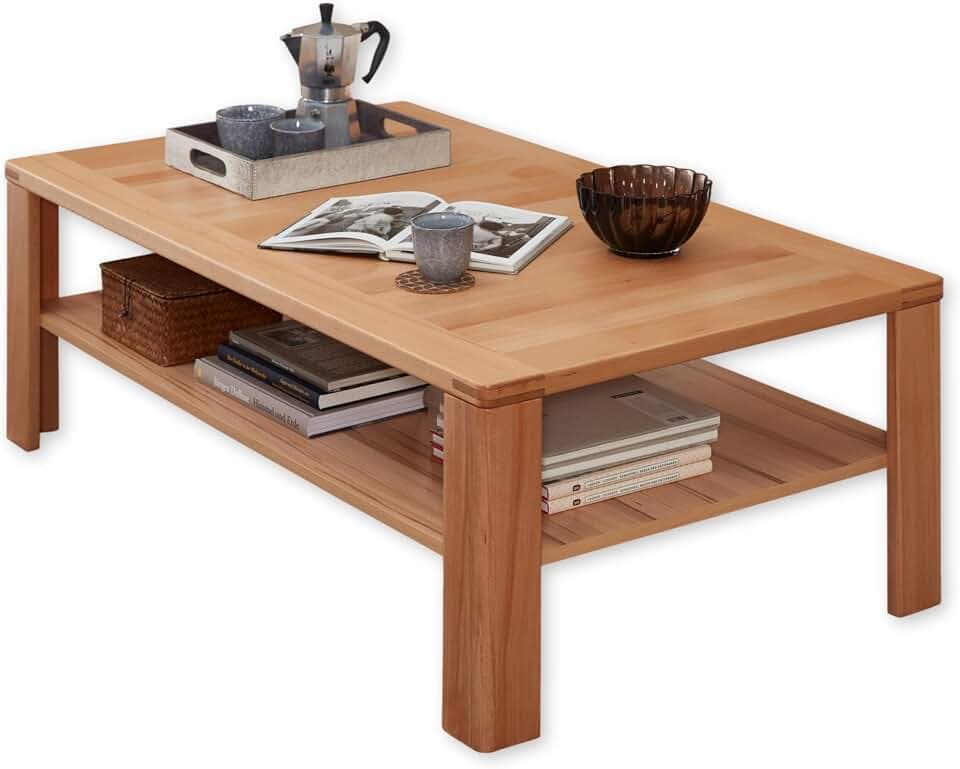 NATURE ONE Couchtisch Kernbuche teilmassiv mit Ablage 120 x 40 x 70 cm
