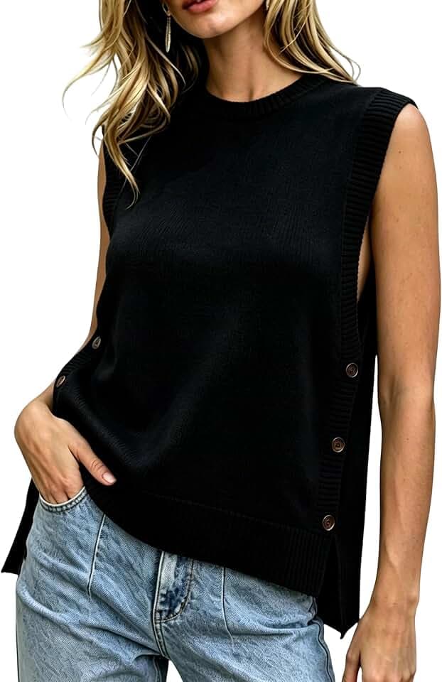 Spicy Sandia Women’s Loose Casual Knit Sweater Vest with Side Buttons