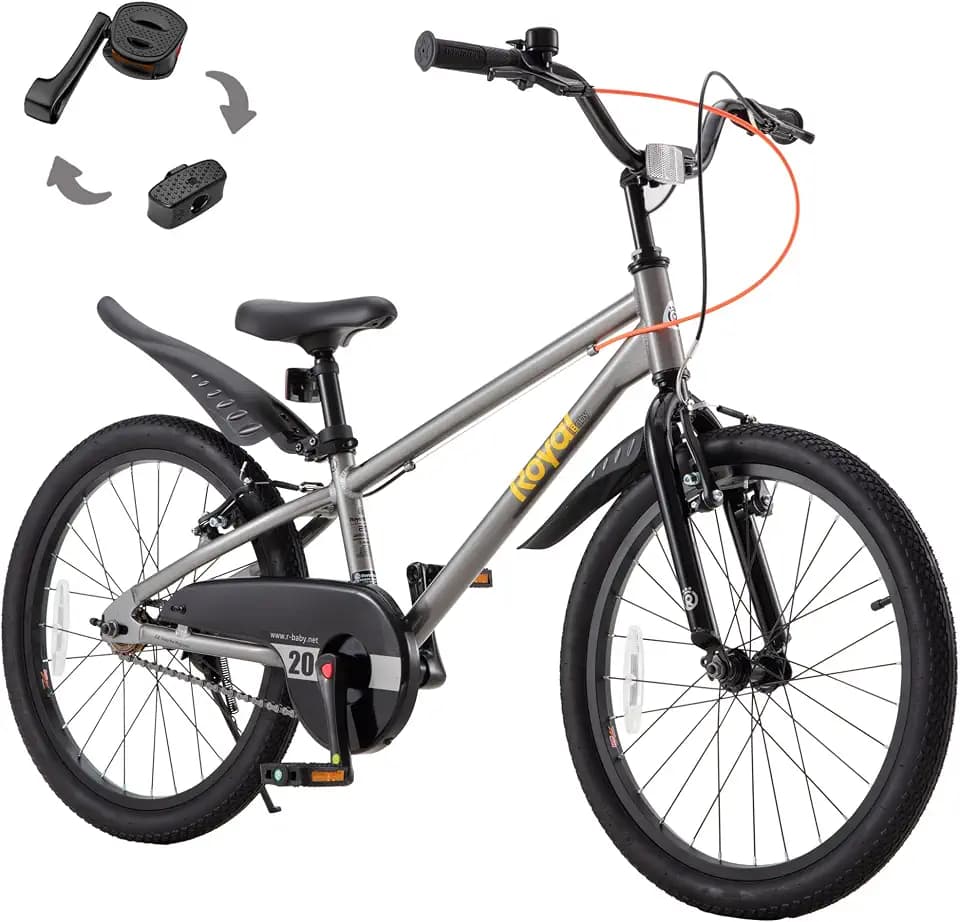 RoyalBaby EZ-Pro Kids Bike, Lightweight Aluminum 2-in-1 Balance to Pedal Bike with One-Key Switch, 14 16 18 20 Inch for Age 3-10 Years