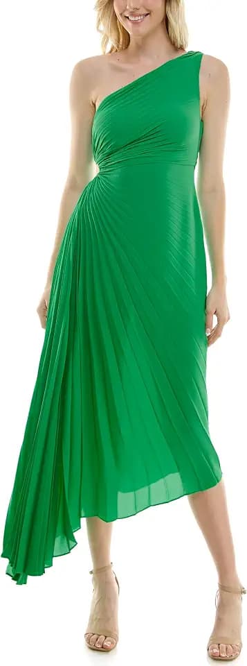 Nicole Miller New York Women's Midi Dress One Shoulder Pleated