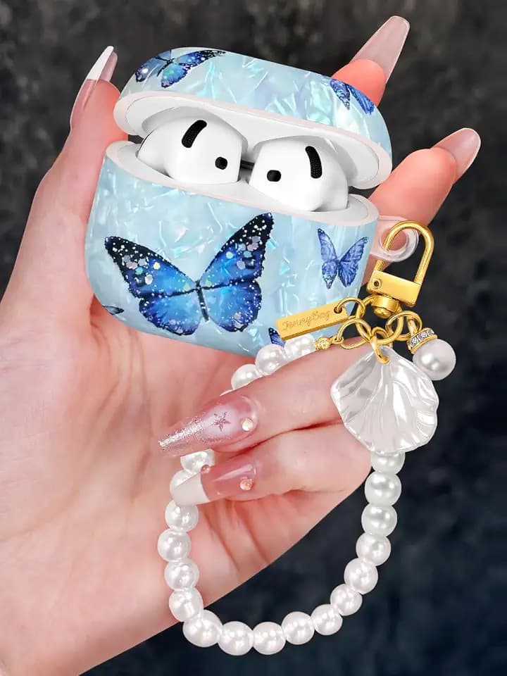for AirPods 5th/4th Shell Keychain Case, Butterfly