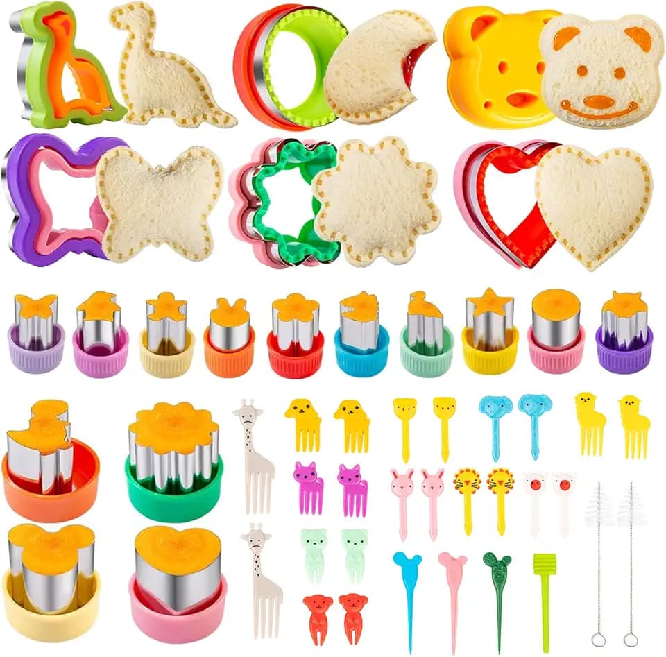 48 Stück Ausstechformen, Ausstecher Brot und Gemüse Kinder, Brot Ausstecher für Kinder, Sandwich Ausstecher Kit, Bento Zubehör für Sushi, Obst, Kuchen, Kekse