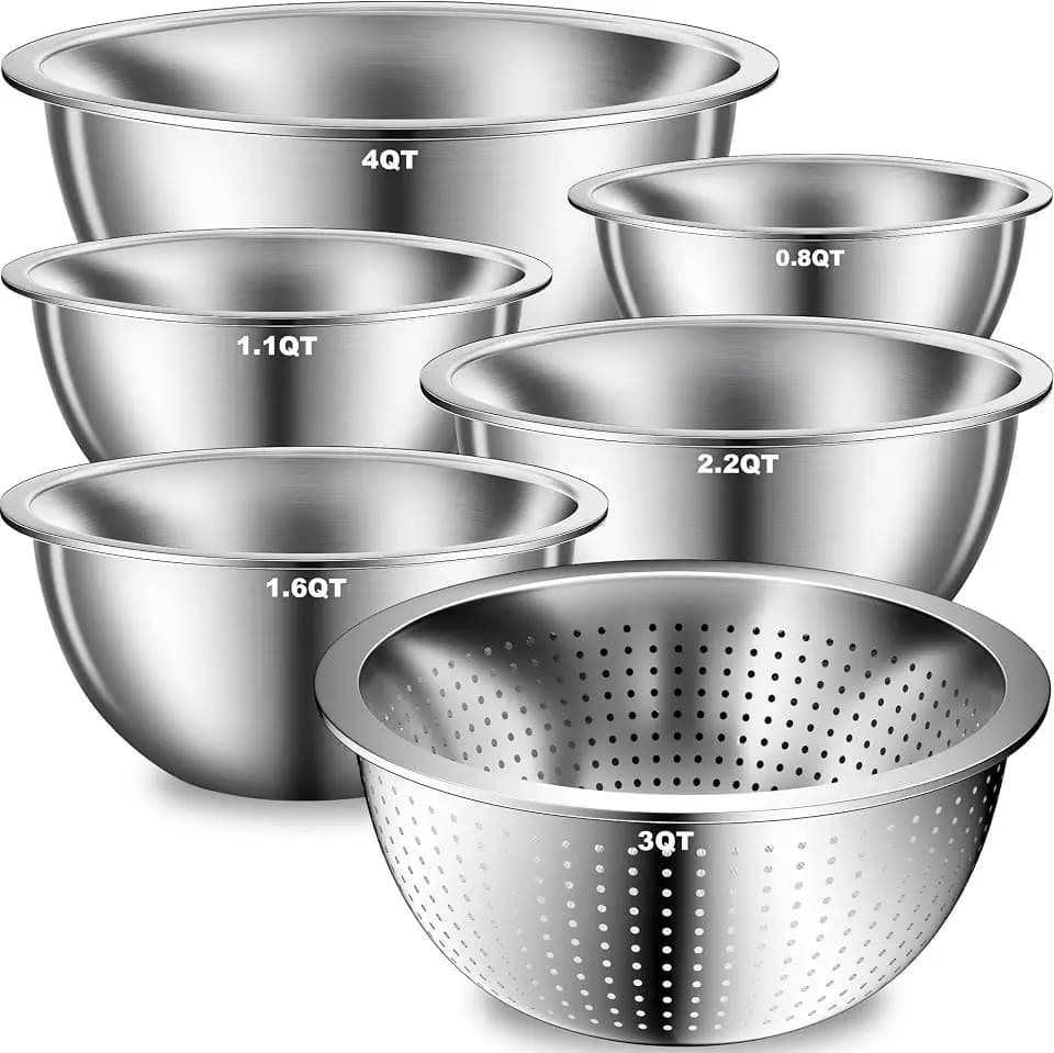 DUTZUN Kitchen Gadgets, Stainless Steel Mixing Bowls & Colander Strainer