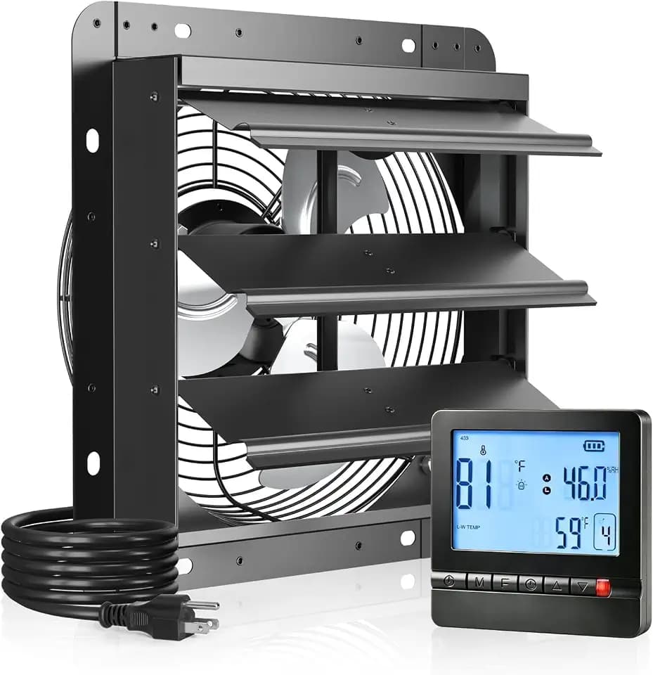 Amico 10" Shutter Exhaust Fan, Remote Thermostat & Humidity 13W DC 1068 CFM
