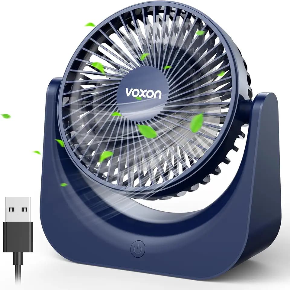 VOXON USB Tischventilator, Mini Ventilator mit 5 Geschwindigkeiten, Ventilator Leise, Usb Fan Klein mit 1,5M Langem Kabel, Tragbarer Usb Lüfter für Desktop Büro Zuhause Schlafzimmer, KEINE BATTERIE
