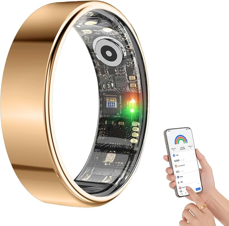 BENIO Smart Health Ring for Women Men Fitness Tracker with Heart Rate, Blood Oxygen, Sleep Monitoring, Step Counting, 5ATM Waterproof for iOS and Android, No APP Fee (Rose Gold, 9)
