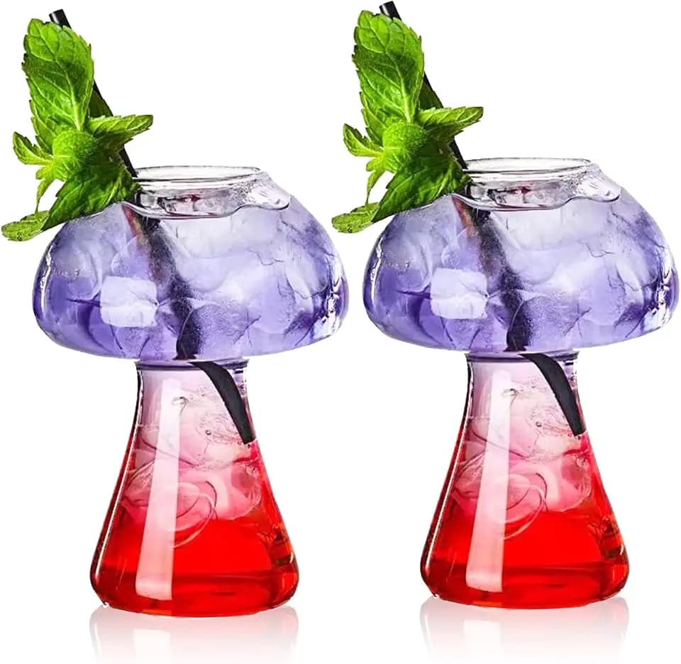 SuproBarware Pilzgläser Kreative Pilz Cocktailgläser Set mit 2 Stück Pilzförmigen Getränkebechern 250 ml Weingläser für Party Neuheit Pilzgläser Trinken für KTV Bar Club
