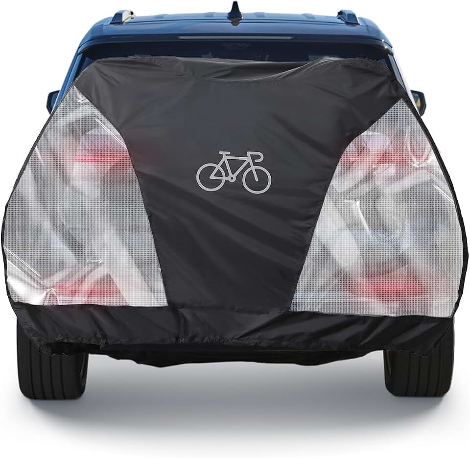 BougeRV Hitch Bike Cover for Transport on Rack, 3-4 Bicycles Cover with Tail Light Visibility for SUV/RV/Truck, for Travel/Outdoor/Home Use with Easy Storage Bag, Upgraded Premium Waterproof Zipper