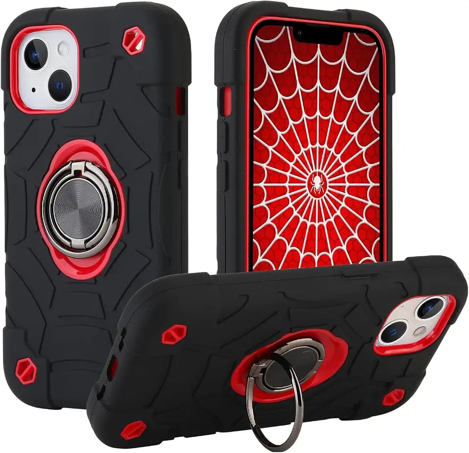 for iPhone 14 Case/iPhone 13 Case, with Kickstand (not Compatible with Plus Sized Models),Shockproof Hybrid Hard PC Soft Rubber Case for iPhone 14/13 6.1 inch