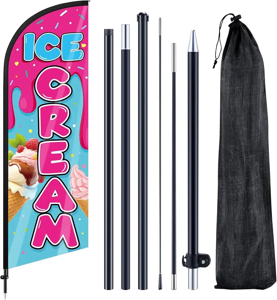 Remagr Ice Cream Feather Flag 7 Ft Swooper with Pole and Stake
