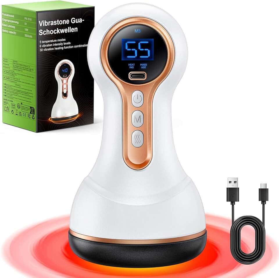 Robofun 5.0 Neuropathie, Schmerzlinderung und Entspannung für Füße, Hände, Rücken, Gua-Schockwellen-Massagegerät mit 30 Vibration-Heizfunktion Kombination, Weiß