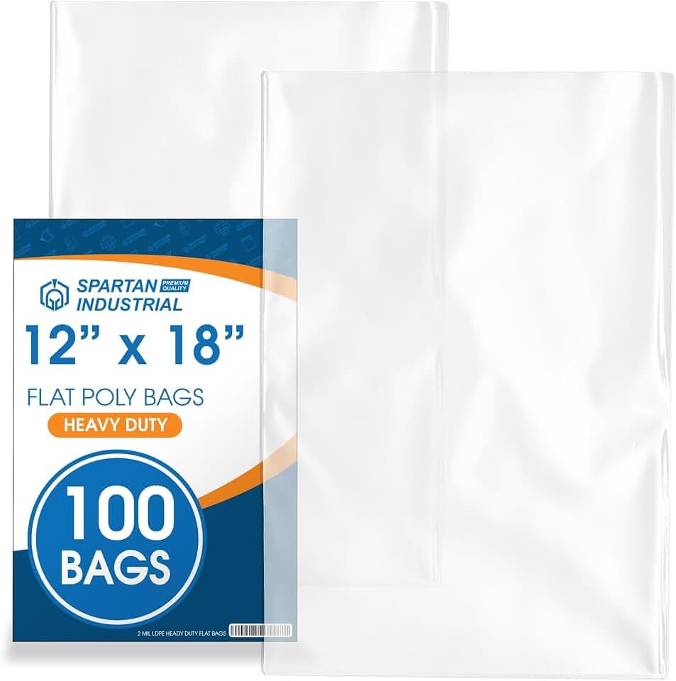 12" X 18" Open-End Flat Poly Bags (100 Count) - 2 Mil Plastic Clear Bags