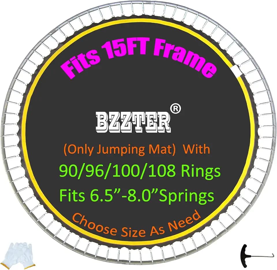 Trampoline Replacement Mat,Fits 15ft Round Frame with 90/96/100/108 Rings,Fits 5.3-8.5" Springs,Longer Lasting with 10 Rows of Stitches,w/Pull Hook and Gloves,（13ft-13.4ft Trampoline Mat