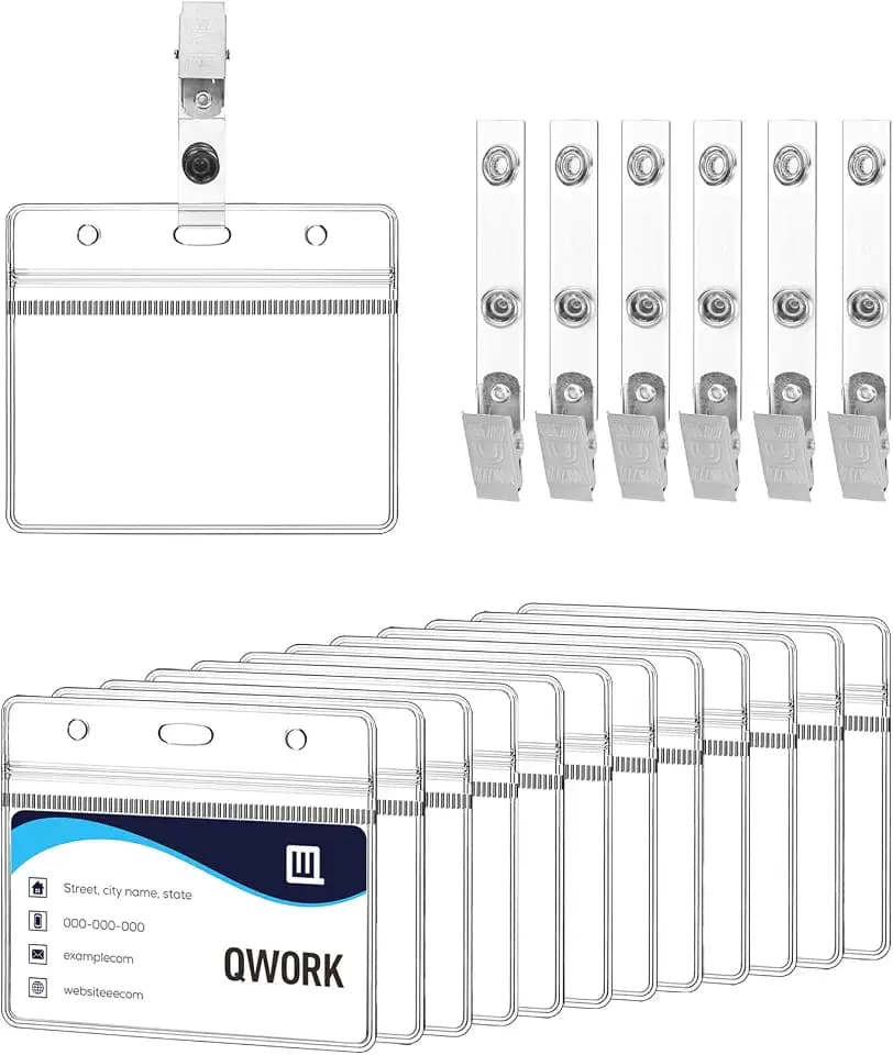 QWORK® 50 Stück Horizontaler Ausweishülle mit Clip - Verdickt 0,56 mm Kunststoff - Geeignet für Kartengröße 88 x 55 mm