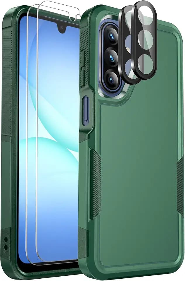 for Samsung Galaxy A17 5G Phone Case, [Military Grade Drop Protection] [Glass Screen Protector + Camera Lens Protector] Non-Slip Shockproof Case (Green)