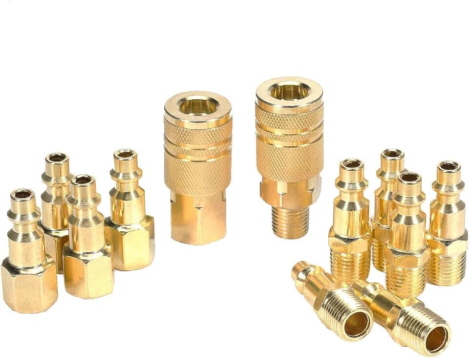 Druckluft Kupplung 1/4"NPT Kupplungsstecker Luftkupplungsstecker Luftleitung Schlauch Kompressor Fitting Innengewinde & Außengewinde Schnellanschluss Verbindungsstück12 STÜCKE