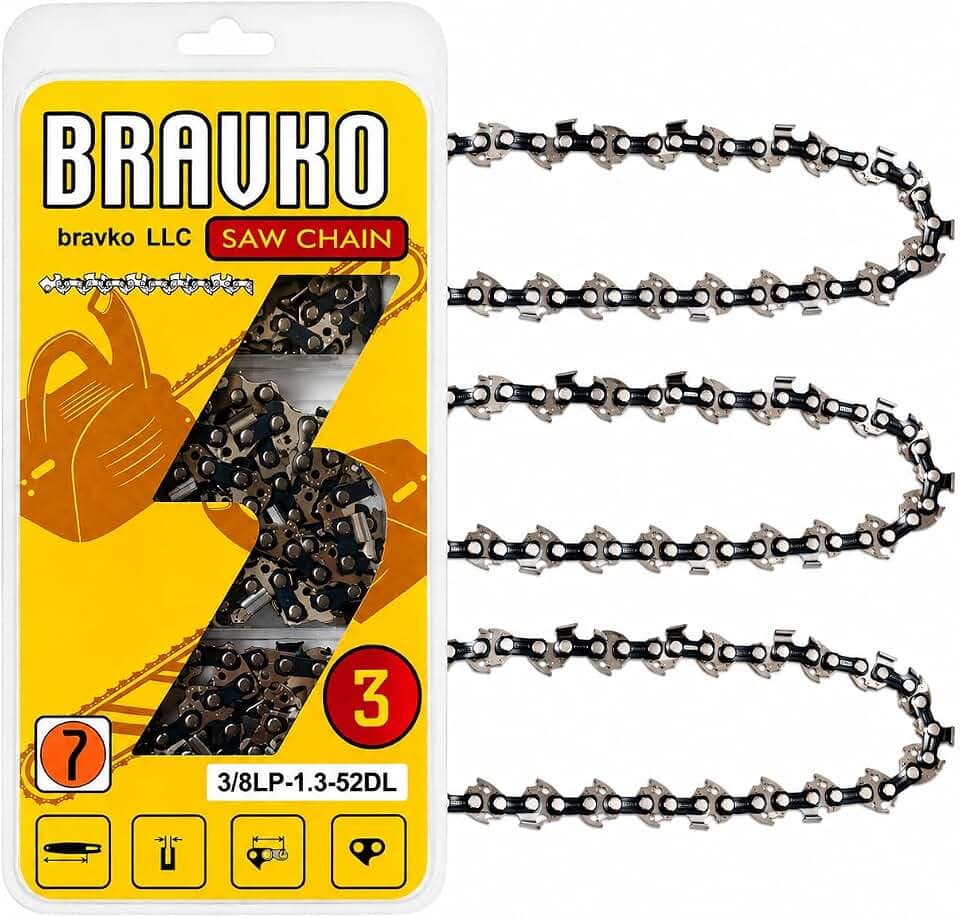 3 Pack 14 Inch Chainsaw Chain 3/8 LP Pitch .050 Gauge 52 Drive Links, Semi-Chisel Low Kickback, German Steel, Fits Stihl MS170 MS180 MS211, Husqvarna, Echo, Poulan & More — S52