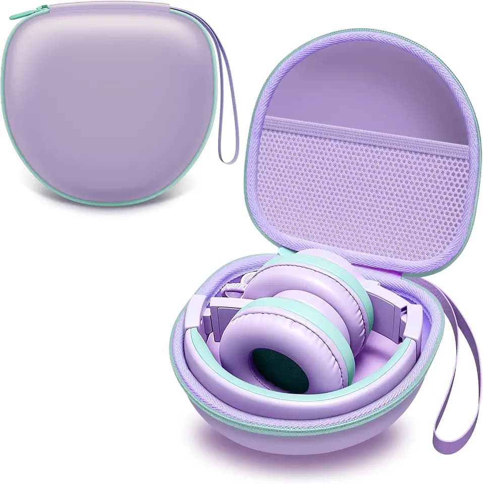 Kids Headphones Case for Folding Headphone, Purple+Green Edge(Case Only)