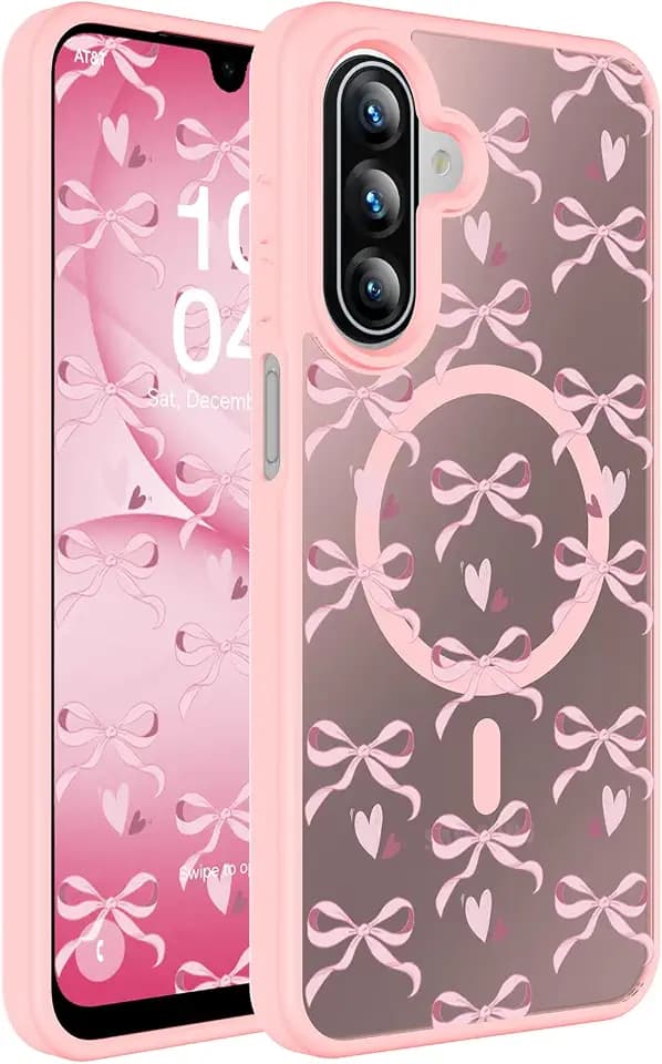 for Samsung Galaxy A17 Case,Cute Pink Bow Print Slim [Fit Magsafe]