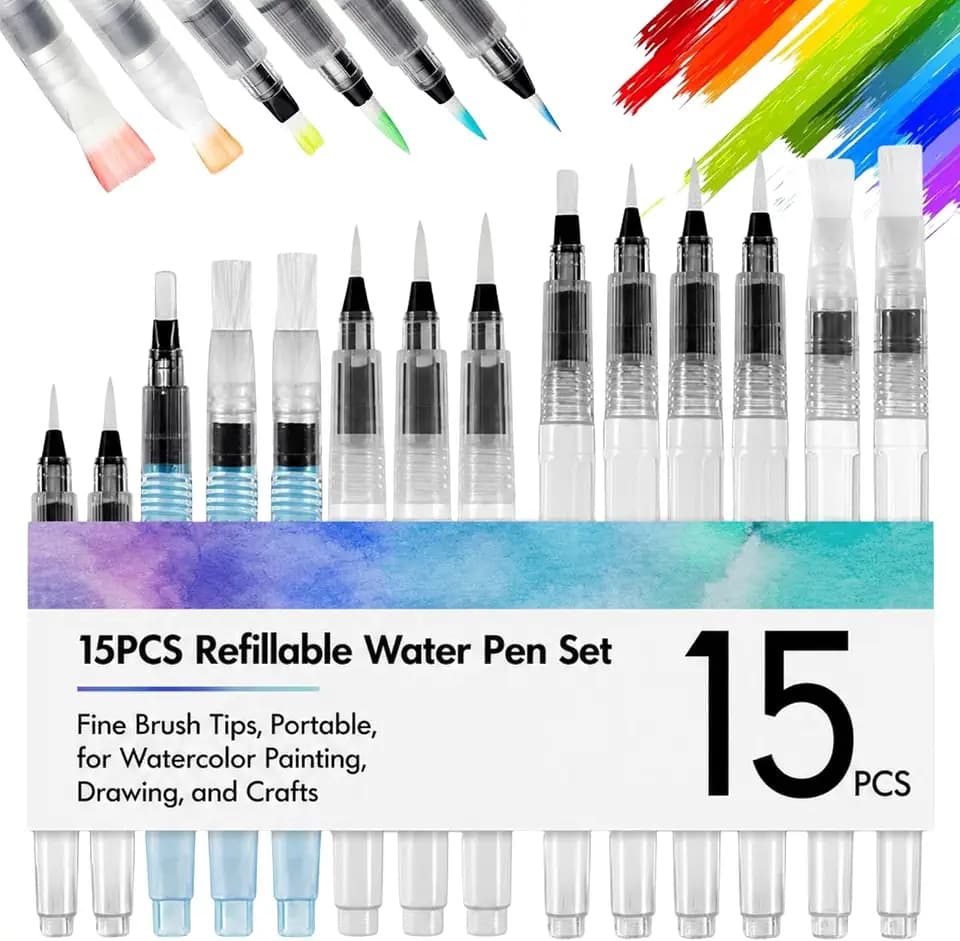 15PCS Wassertankpinsel: Wasserpinsel Aquarellpinsel, Wiederbefüllbar