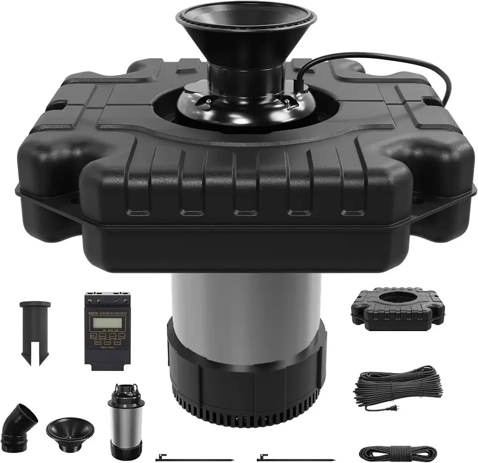 AirWire Pond Fountain Aerator, 1HP 750W 15000GPH 110V High Flow Floating Fountain, Pure Copper Motor & Stainless Steel Body, with Timer & 100FT Power Cord + 2 x 100FT Guide Ropes for Every Pond & Lake