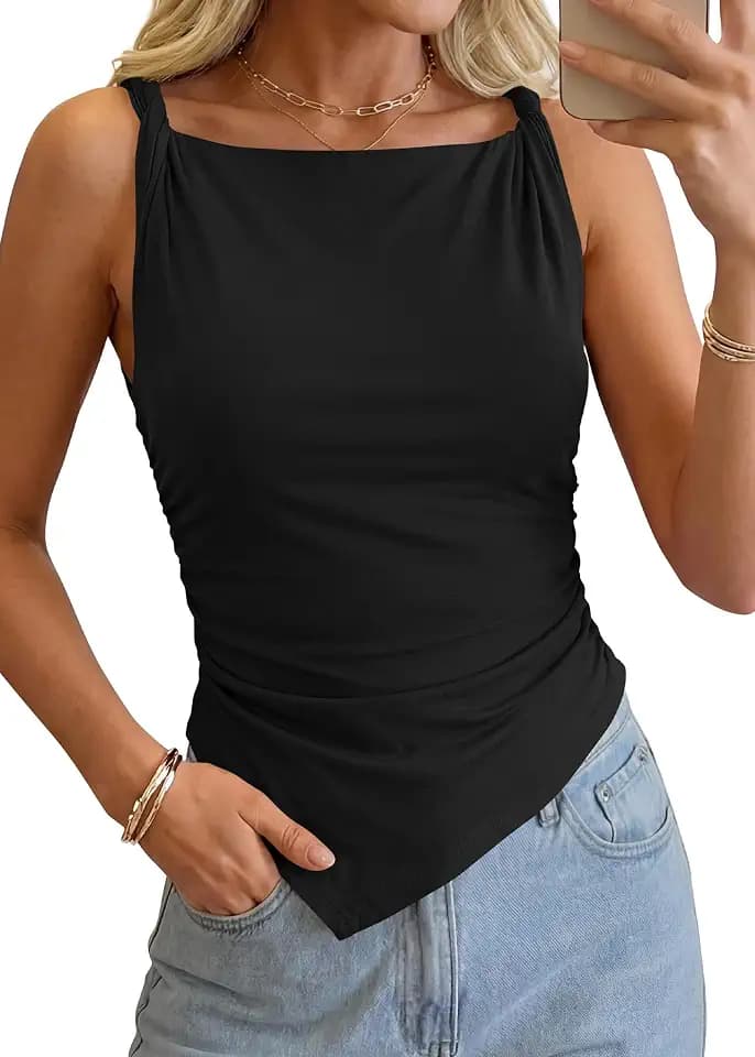 KIRUNDO Womens Sleeveless Asymmetrical Cute Going Out Tops