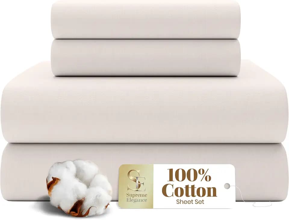 SUPREME ELEGANCE Cotton Queen Bed Sheets Set, 100% Cotton, Soft Pink