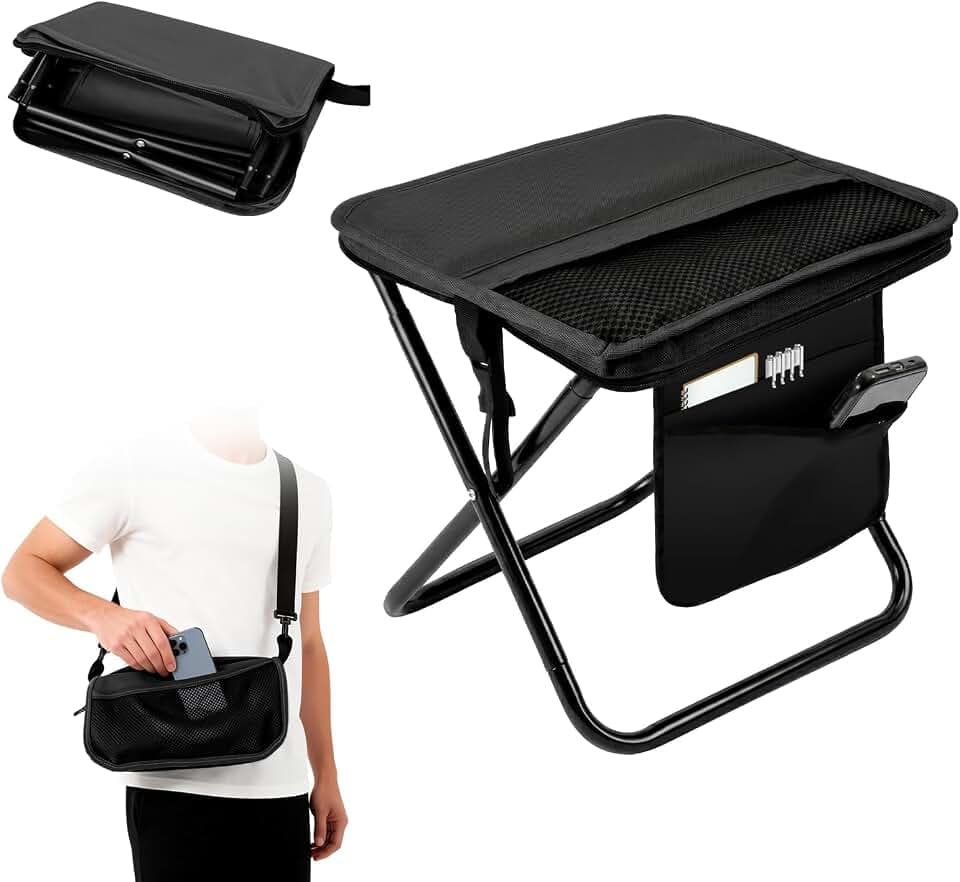 QottmezKlappstuhl Faltbar 33×26,5×32 cm – Leichter Campinghocker bis 120 kg, Tragbarer Klapphocker mit Tasche, Campingstuhl Klappbar Leicht für Wandern, Angeln & Camping Erwachsene (Schwarz)