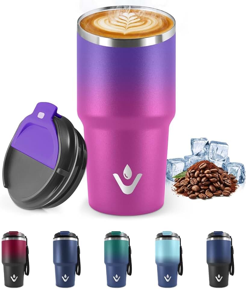 Thermobecher 600 ml, Wiederverwendbar, Edelstahl Kaffeebecher-to-go Thermo, Auslaufsicher, Doppelwandiger Trinkbecher, Isolierbecher, Travel Mug für Heißen Kaffee, Tee und Kalte Getränke