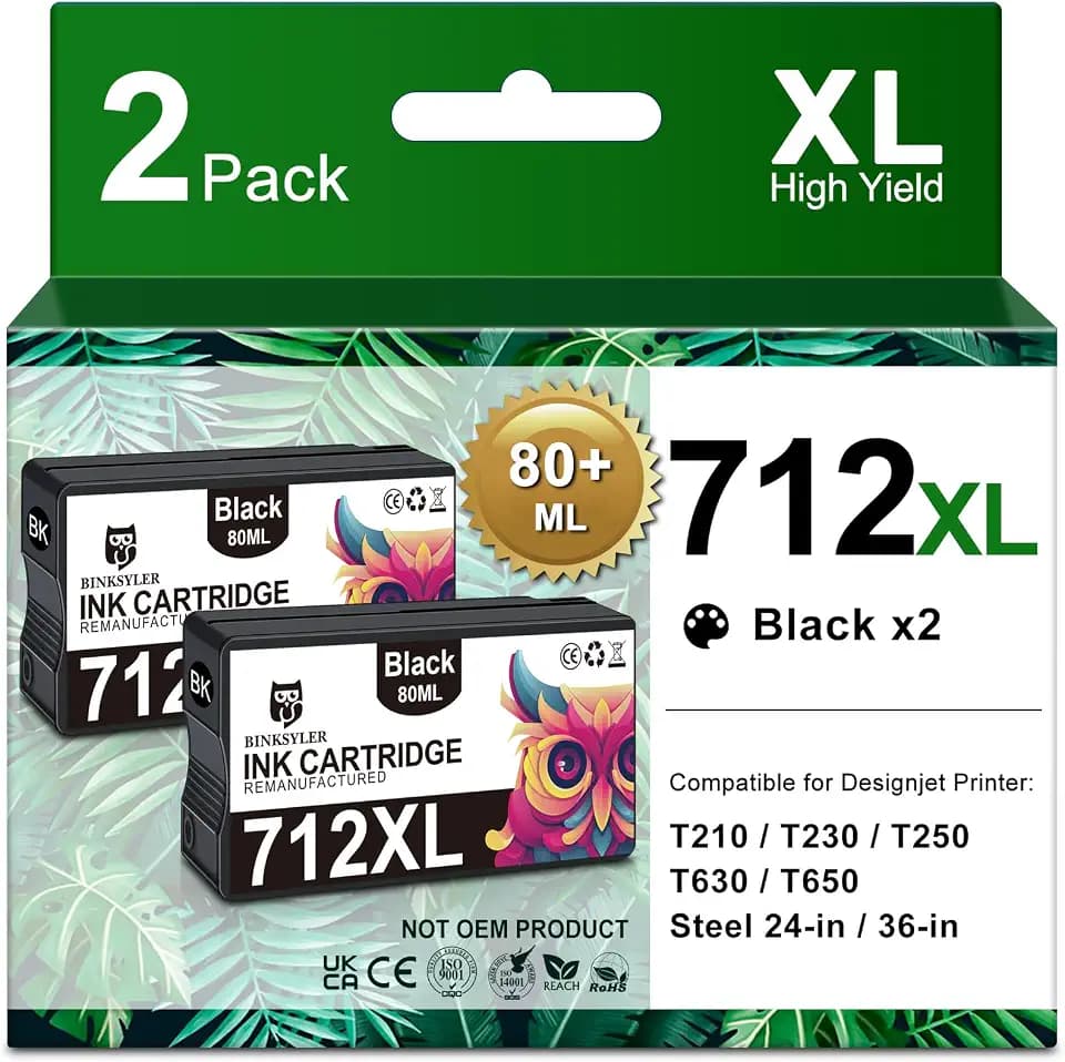 712XL 712 Black Ink Cartridges (80-ml, 2-Pack)