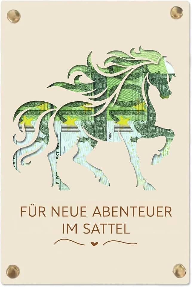 Geldgeschenk Reiter aus Holz 13 x 10 cm, Kreative Verpackung für Geld & Gutscheine, Geburtstagsgeschenk mit Personalisierung, Originelles Pferdegeschenk für Reitsport Fans, Reiter & Pferdeliebhaber