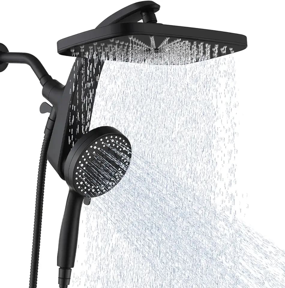 Rain Shower Head with Handheld Showerhead, Black 1.8GPM 460311