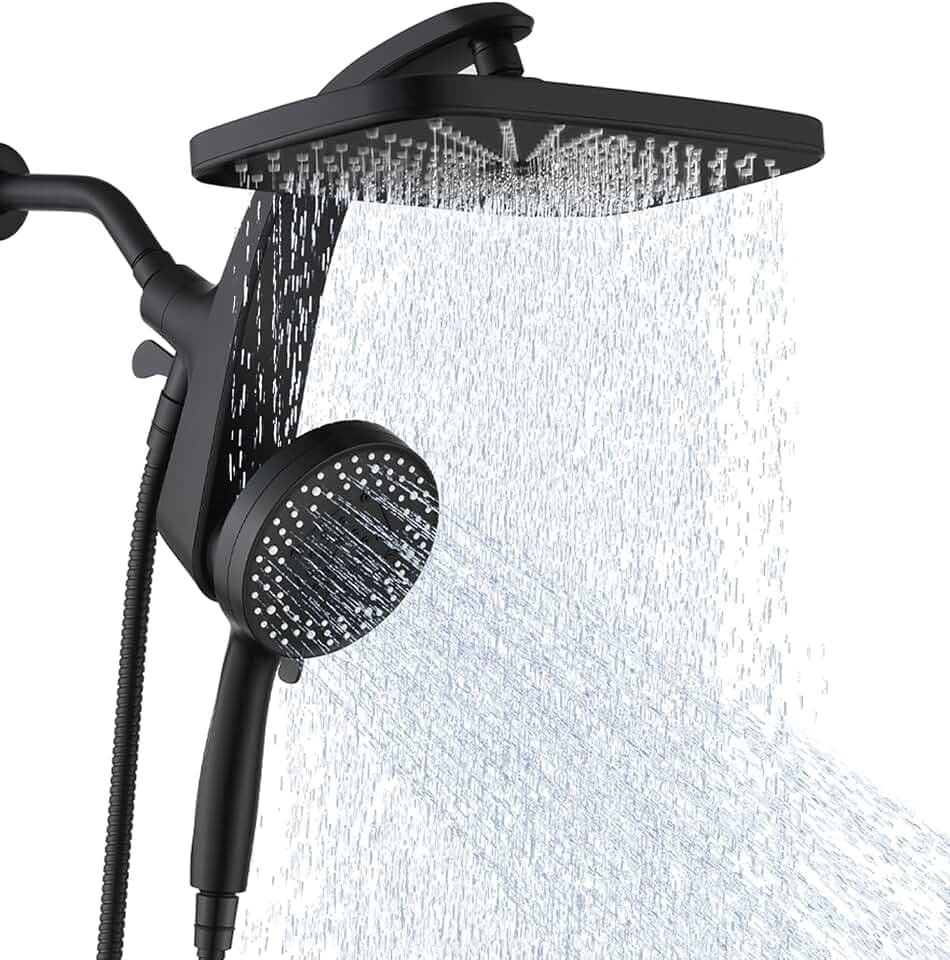 Rain Shower Head with Handheld Showerhead, Black 1.75GPM 460311