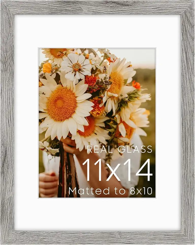Golden State Art 11x14 Gray Picture Frame Mat for 8x10 Real Glass