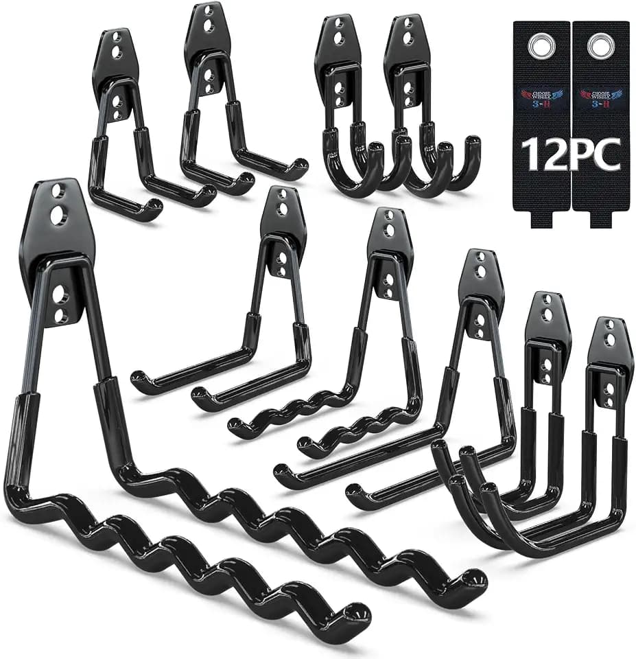 3-H 12X Garagenhaken Schwerlast Wandhaken für maximale Tragkraft, Schwarz