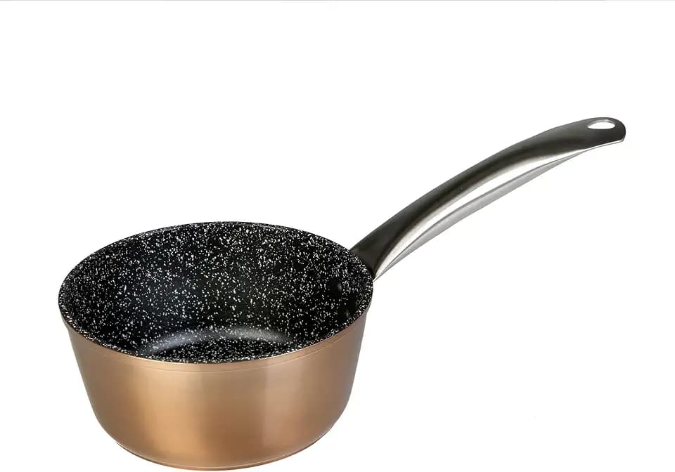 WECOOK Professional Stielkasserolle Induktion 18 cm, Milchtopf, Antihaft-Stein ohne PFOA, Geschmiedetes Aluminium, 2,8 mm Dick, Kupfer, Edelstahl-Griff, Vitrokeramik, Gas, Ofen