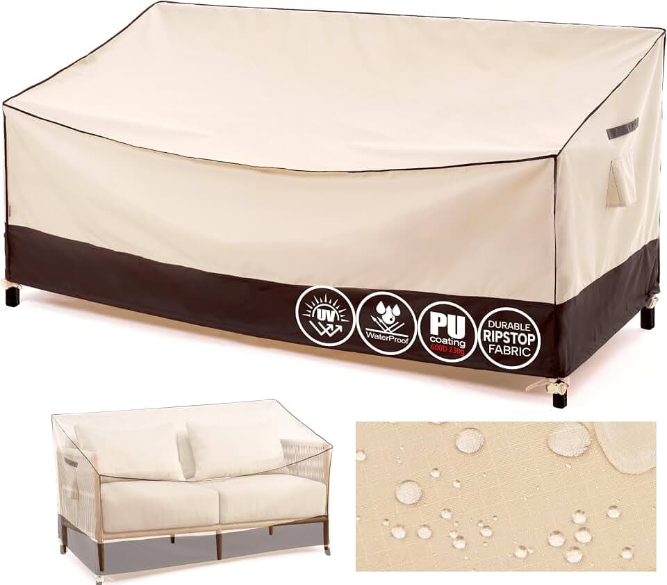 F&J Outdoors Schutzhülle für Gartensofa Wasserdicht Beige 208x99x89/61cm | 2-Sitzer Abdeckung für Loveseat, Lounge-Sofa & Gartenbank, UV-beständig, robust, wetterfest gegen Regen, Sonne und Staub