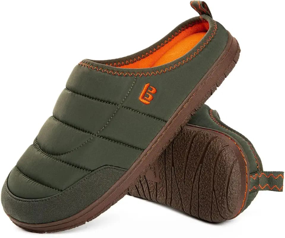 LongBay Mens Slip on Slippers Two-Tone Memory Foam House Shoes Outdoor Gift