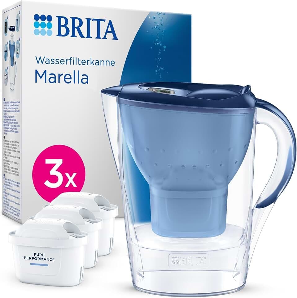 BRITA Wasserfilter-Kanne MAXTRA Marella, 3x Pure Performance Kartusche