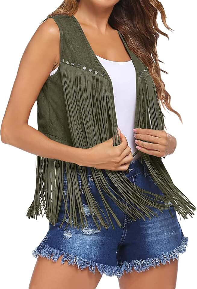 YILEEGOO Damen Weste Ärmellos Open Front Genietete Quaste Outwear Weste für Casual Street Camel S