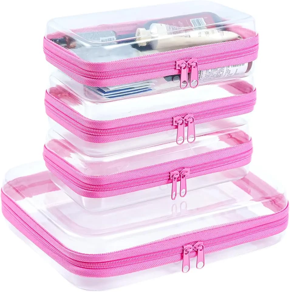 Clear Zipper Pouches, Hard Shell Zipper Case (M+3S)