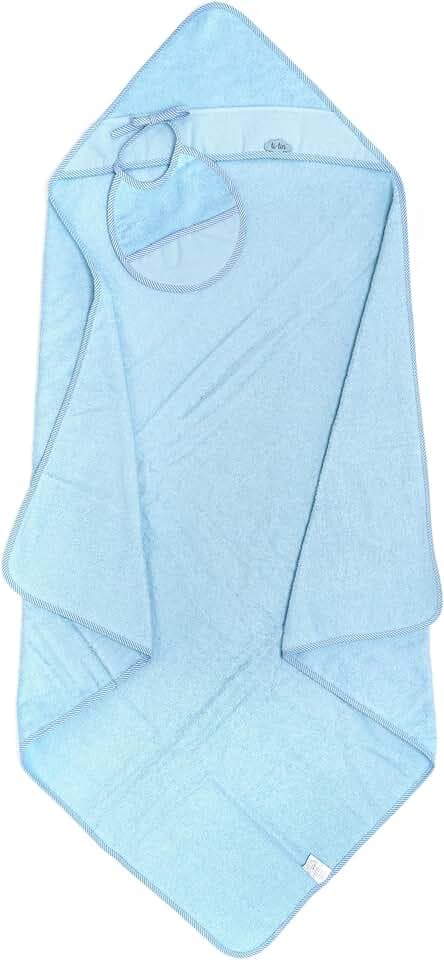 Ti TIN |2er Pack- Baby-Badehandtuch mit Kapuze + Lätzchen zum Besticken, 100x100 cm | 100% Baumwolle, sehr weicher Frottee-Stoff, DIY, Farbe: Himmelblau