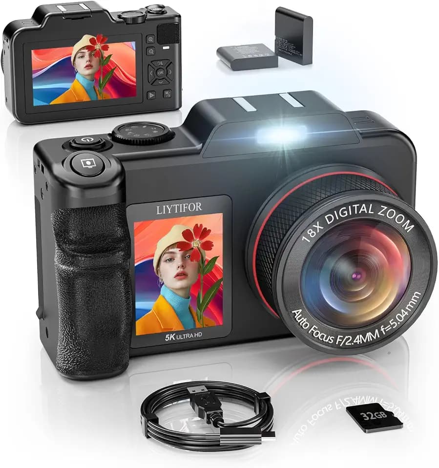 5K Digital-Cameras-for-Photography, 80MP 18X Zoom Charcoal Black