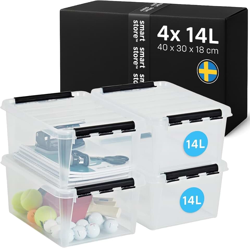 SmartStore Aufbewahrungsbox mit Deckel | 4x 14L Box | 40x30x18cm