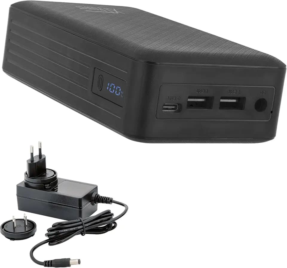 XT-27000DC-AO-PA Powerbank ohne Unterbrechung DC, Netzadapter inklusive – externer Akku DC 5 V bis 24 V + USB-C PD + 2 x USB QC3 mit 26800 mAh – für Lautsprecher, Radio, Fotografen